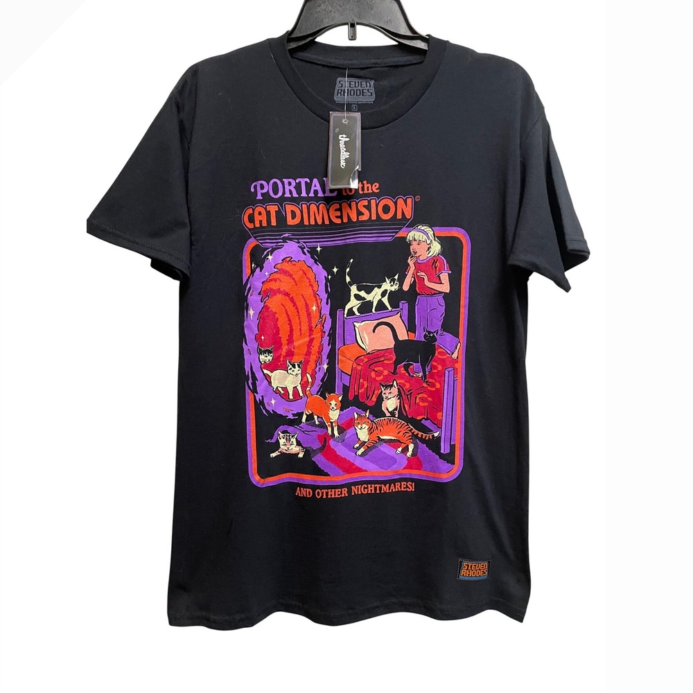 Steven Rhodes Portal to the Cat Dimension Black Graphic T-Shirt XL  NWT